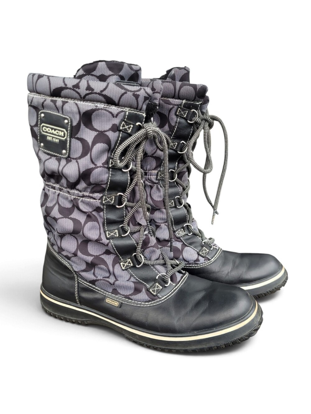 Coach Shaine Monogram Winter Boots Grey Black Size 10